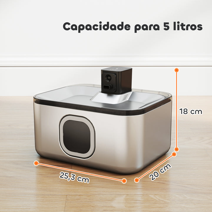 Fonte de Água para Gatos de Aço Inoxidável 5L Bebedouro Automático para Gatos Fonte de Água para Várias Mascotes com Luz LED Bomba Super Silenciosa Sensor de Movimento e Filtro de 3 Etapas 25,3x20x18 cm Preto