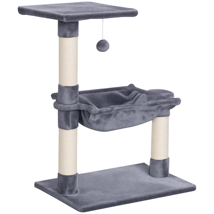 Árvore Arranhador para Gatos Torre para Gatos 50x36x70 cm Centro de Atividades com Rede Plataforma Poste de Sisal e Bola Suspensa Cinza