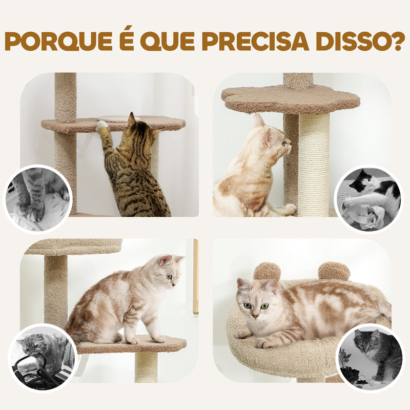 Arranhador para Gatos Altura 133 cm Arranhador para Gatos com Cama Caverna Plataformas Bola Suspensa e Poste de Juta 48x40x133 cm Marrom