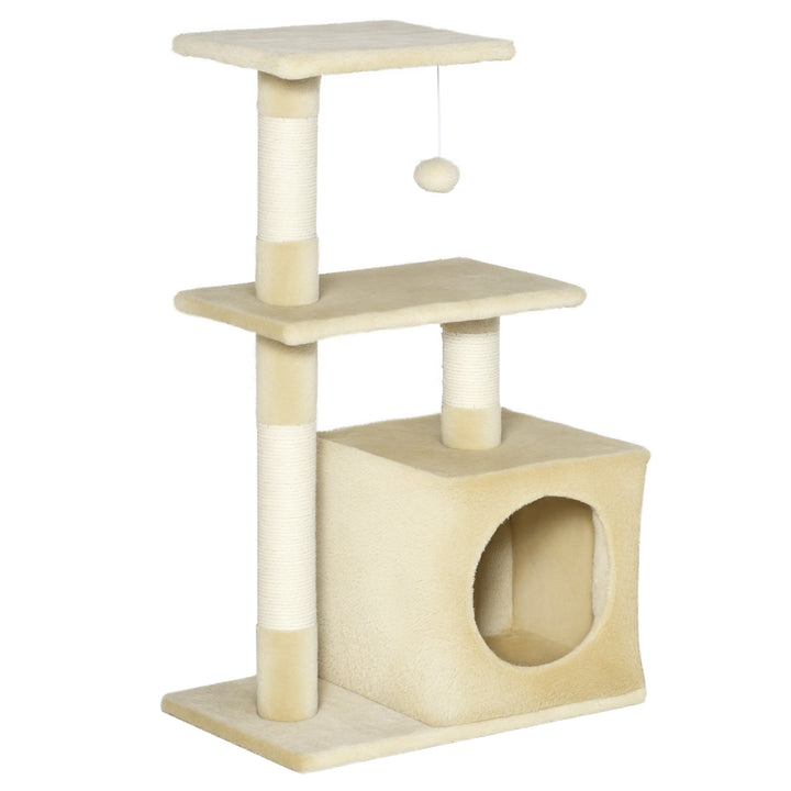 Árvore arranhador para gatos com postes plataformas abrigo bola pendurada bege