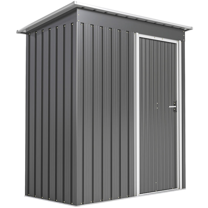 Abrigo de Jardim Exterior 163x89x182 cm Abrigo Metálico para Ferramentas com Porta de Correr e Teto Inclinado para Pátio Cinzento