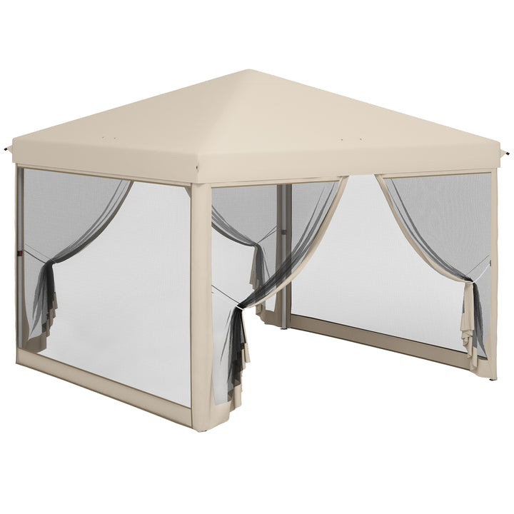 Tenda Dobrável 3x3 para Exterior Tenda Portátil de Jardim com Mosquiteiras Bolsa de Transporte Estrutura de Aço e Tecido Oxford Resistente para Festas Campismo Bege