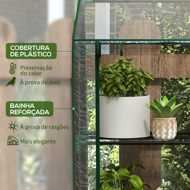 Estufa de Jardim de 3 Níveis Estufa de Terraço com Prateleiras Teto Inclinado e 2 Portas com Fecho de Correr para Cultivo de Plantas em Pátio 143x46x141/151 cm Transparente