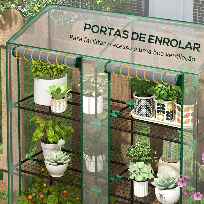 Estufa de Jardim de 3 Níveis Estufa de Terraço com Prateleiras Teto Inclinado e 2 Portas com Fecho de Correr para Cultivo de Plantas em Pátio 143x46x141/151 cm Transparente