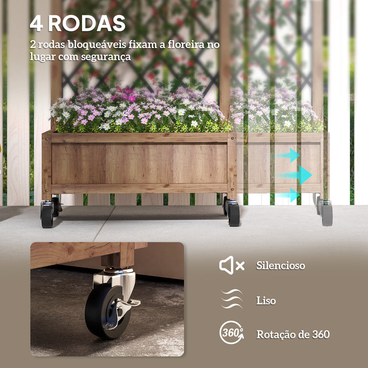 Conjunto de 2 Jardineiras de Exterior Jardineiras com Treliça Metálica para Plantas Trepadeiras Vasos com Rodas para Jardim Pátio 52x25x97 cm Madeira