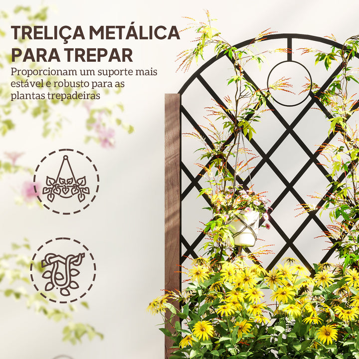 Conjunto de 2 Jardineiras de Exterior Jardineiras com Treliça Metálica para Plantas Trepadeiras Vasos com Rodas para Jardim Pátio 52x25x97 cm Madeira