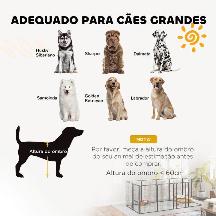 Parque para Cães de 12 Painéis 68x100 cm Parque Dobrável para Cães Médios com Portas Fecho e Estacas para Interior e Exterior Preto
