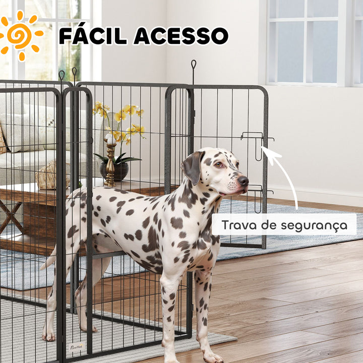 Parque para Cães de 12 Painéis 68x100 cm Parque Dobrável para Cães Médios com Portas Fecho e Estacas para Interior e Exterior Preto