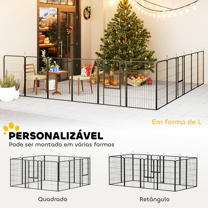Parque para Cães de 12 Painéis 68x100 cm Parque Dobrável para Cães Médios com Portas Fecho e Estacas para Interior e Exterior Preto