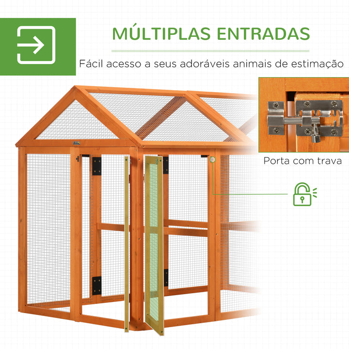 Galinheiro para Exterior 140x88,5x106 cm Galinheiro para 1-3 Galinhas com 3 Poleiros Estrutura de Madeira e 2 Portas com Fechadura para Pátio Madeira