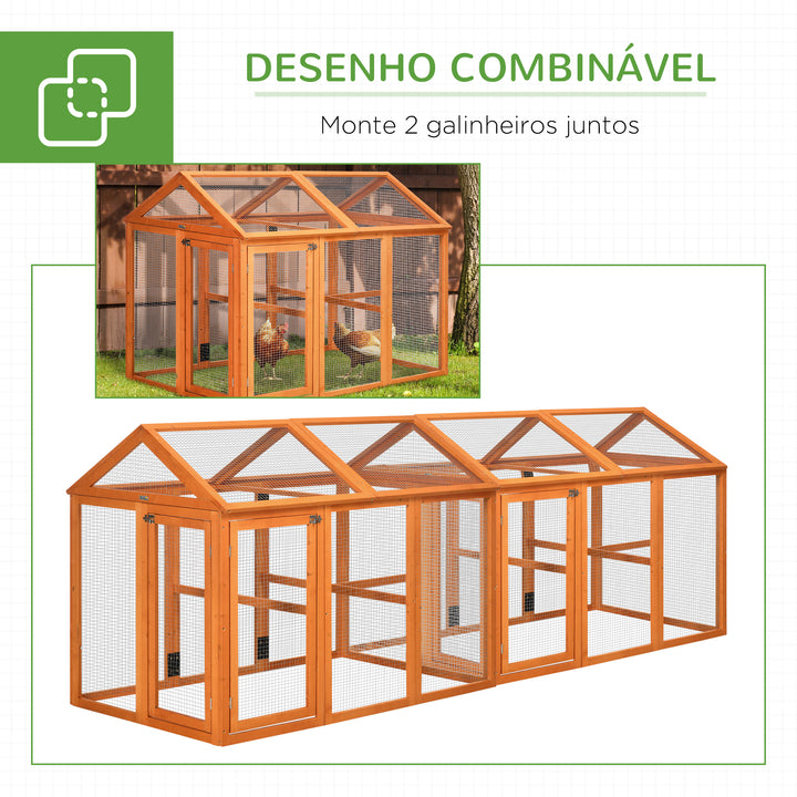 Galinheiro para Exterior 140x88,5x106 cm Galinheiro para 1-3 Galinhas com 3 Poleiros Estrutura de Madeira e 2 Portas com Fechadura para Pátio Madeira