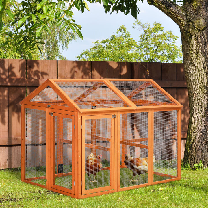 Galinheiro para Exterior 140x88,5x106 cm Galinheiro para 1-3 Galinhas com 3 Poleiros Estrutura de Madeira e 2 Portas com Fechadura para Pátio Madeira