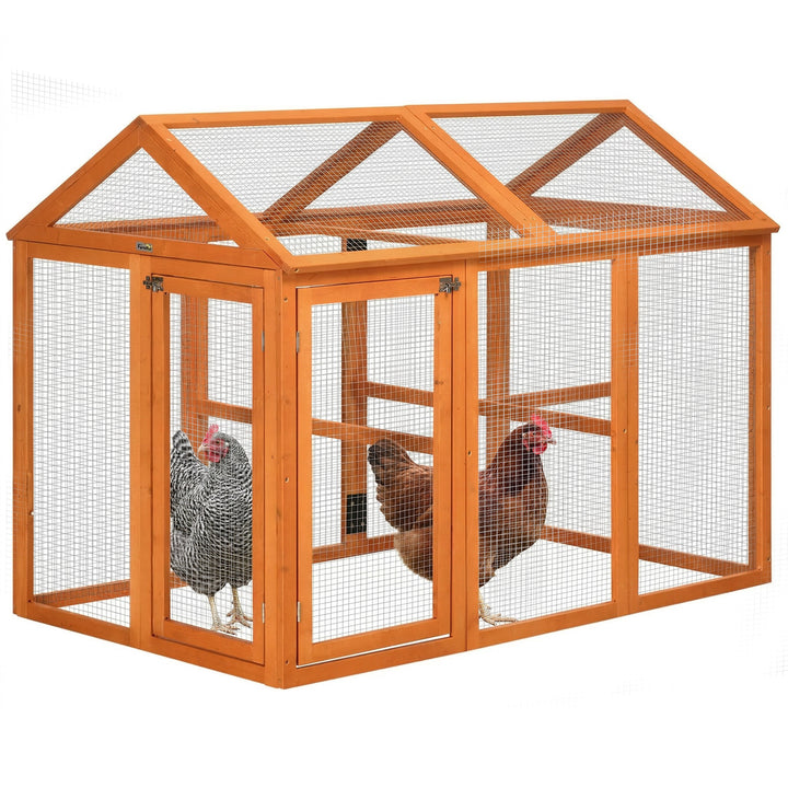 Galinheiro para Exterior 140x88,5x106 cm Galinheiro para 1-3 Galinhas com 3 Poleiros Estrutura de Madeira e 2 Portas com Fechadura para Pátio Madeira