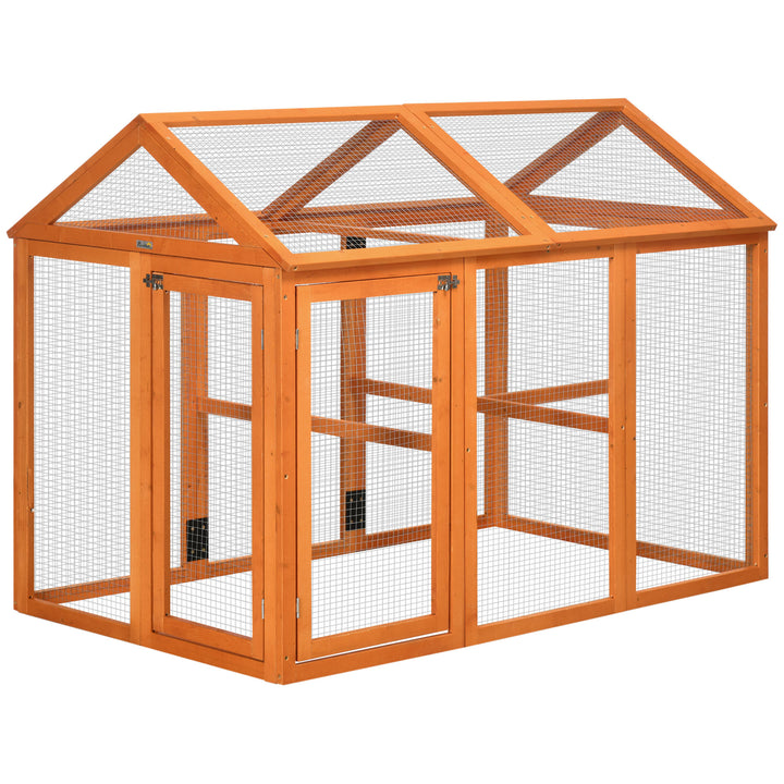 Galinheiro para Exterior 140x88,5x106 cm Galinheiro para 1-3 Galinhas com 3 Poleiros Estrutura de Madeira e 2 Portas com Fechadura para Pátio Madeira