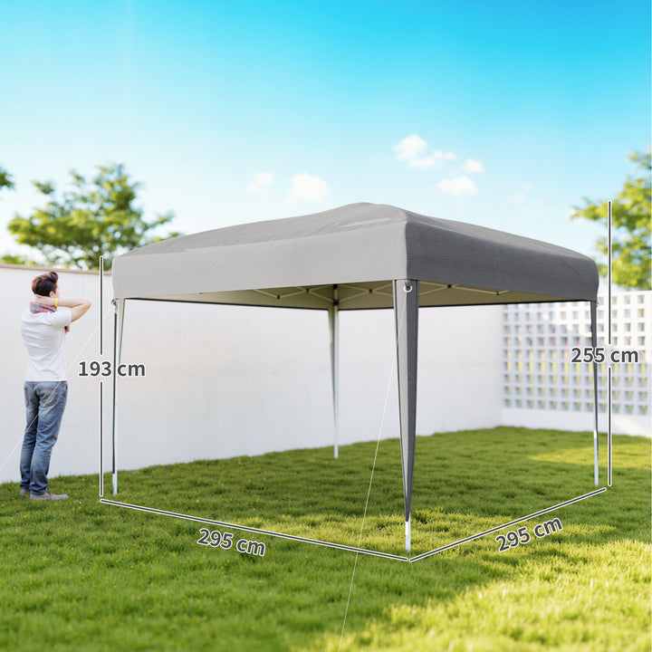 Tenda Dobrável 3x3 m Tenda Pop-up de Jardim com Altura Ajustável e Saco de Transporte Tecido Oxford 210D Anti-UV Impermeável, para Campismo Festas e Exterior Cinzento