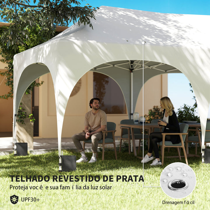 Tenda Dobrável 6x3 m Tenda Pop-up com 6 Laterais Removíveis Altura Ajustável Janelas Bolsa de Transporte UPF30+ Tenda para Campismo Festas Exterior Branco