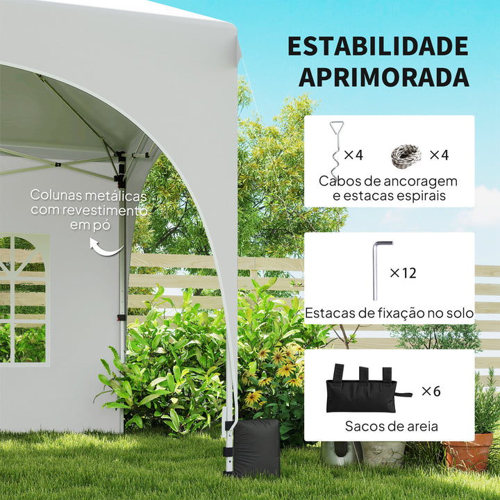Tenda Dobrável 6x3 m Tenda Pop-up com 6 Laterais Removíveis Altura Ajustável Janelas Bolsa de Transporte UPF30+ Tenda para Campismo Festas Exterior Branco