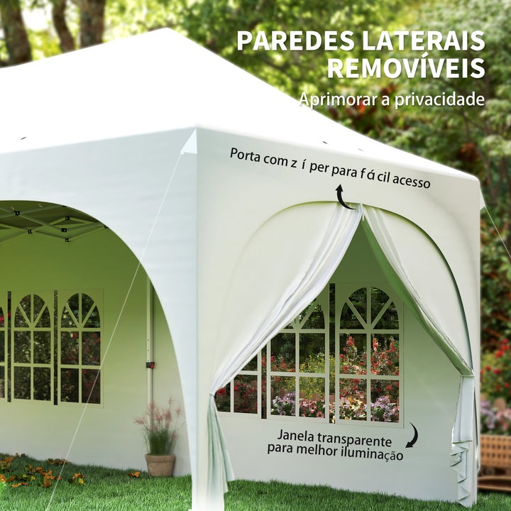 Tenda Dobrável 6x3 m Tenda Pop-up com 6 Laterais Removíveis Altura Ajustável Janelas Bolsa de Transporte UPF30+ Tenda para Campismo Festas Exterior Branco