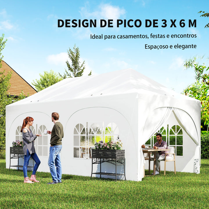 Tenda Dobrável 6x3 m Tenda Pop-up com 6 Laterais Removíveis Altura Ajustável Janelas Bolsa de Transporte UPF30+ Tenda para Campismo Festas Exterior Branco