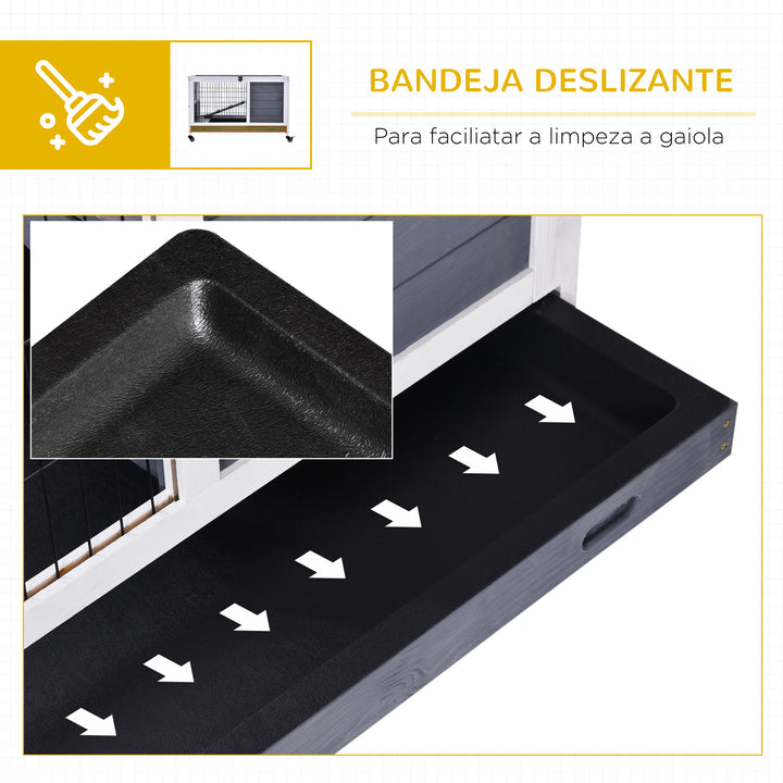 Coelheira de madeira gaiola para pequenos animais de estimação portátil com telhado de abertura rampa de bandeja removível para cobaias 90x53x59 cm cinza e branco