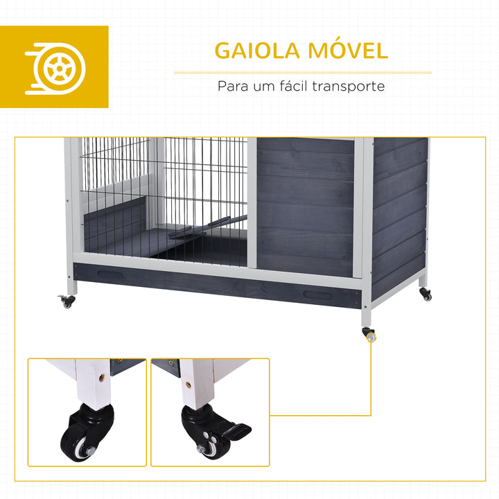 Coelheira de madeira gaiola para pequenos animais de estimação portátil com telhado de abertura rampa de bandeja removível para cobaias 90x53x59 cm cinza e branco