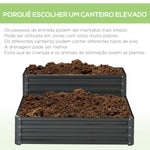 Caixa de Plantio de 2 Níveis Floreira Exterior de Aço com Desenho de Escada para Cultivos de Plantas Ervas Flores para Varanda Jardim 120x101x58 cm Cinza Escuro