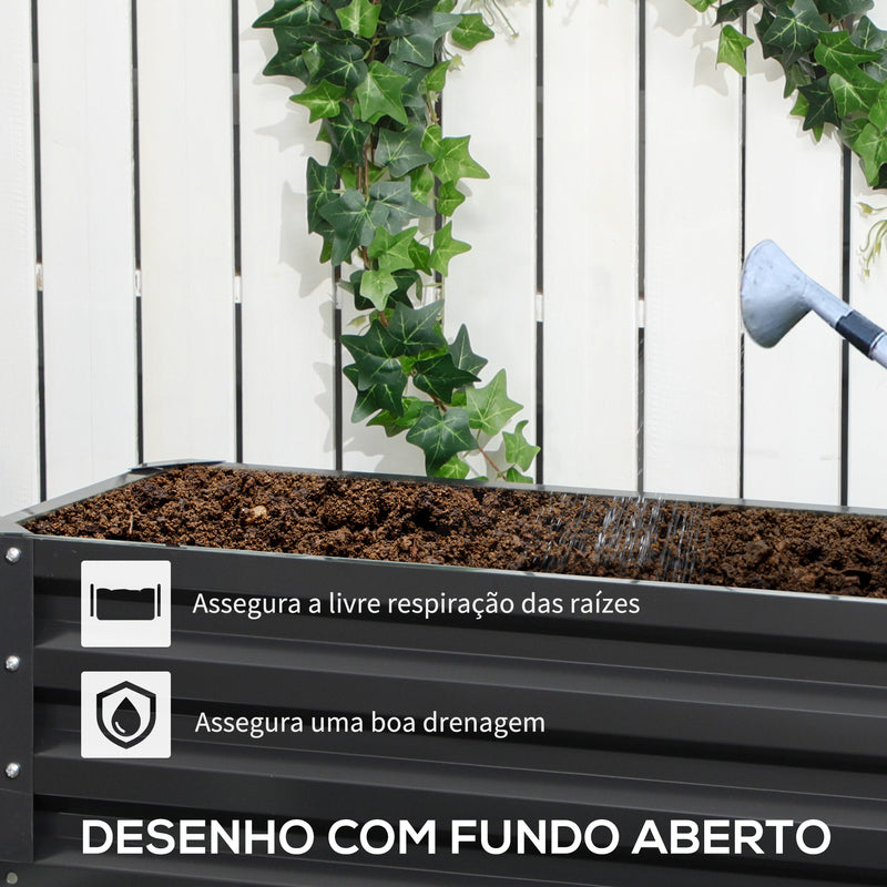 Caixa de Plantio de 2 Níveis Floreira Exterior de Aço com Desenho de Escada para Cultivos de Plantas Ervas Flores para Varanda Jardim 120x101x58 cm Cinza Escuro