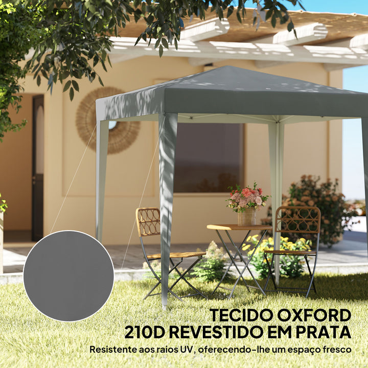Tenda Dobrável 2x2 m Tenda Pop-up para Jardim com 4 Paredes Laterais 2 Janelas e Saco de Transporte Anti-UV Impermeável Tenda para Festas, Exterior Cinzento
