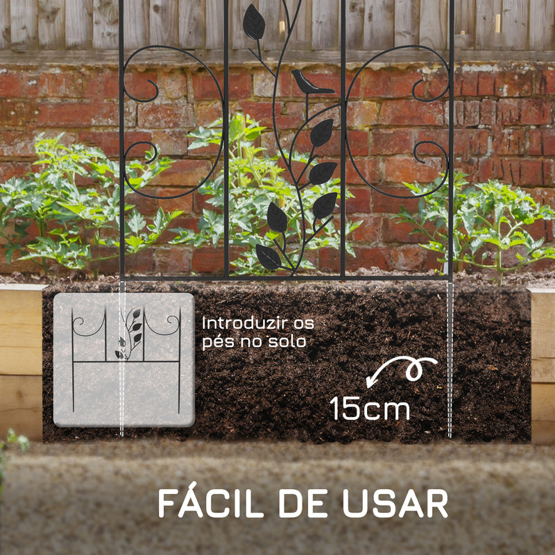 Conjunto de 4 Treliças de Jardim Suportes para Trepadeiras de Aço para Plantas Trepadeiras e Decoração Exterior Pátio Terraço 40x106 cm Preto