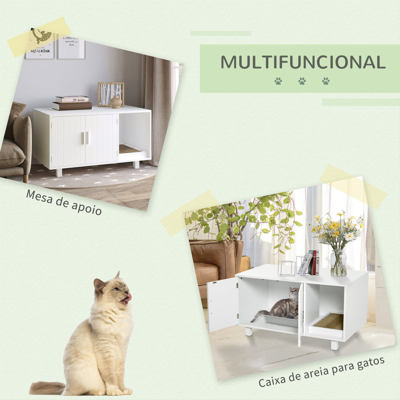 Móvel Caixa de Areia para Gatos com Porta com Arranhador Caixa de Areia para Gatos de Interior 91x52x50,5 cm Branco