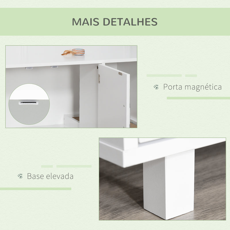 Móvel Caixa de Areia para Gatos com Porta com Arranhador Caixa de Areia para Gatos de Interior 91x52x50,5 cm Branco