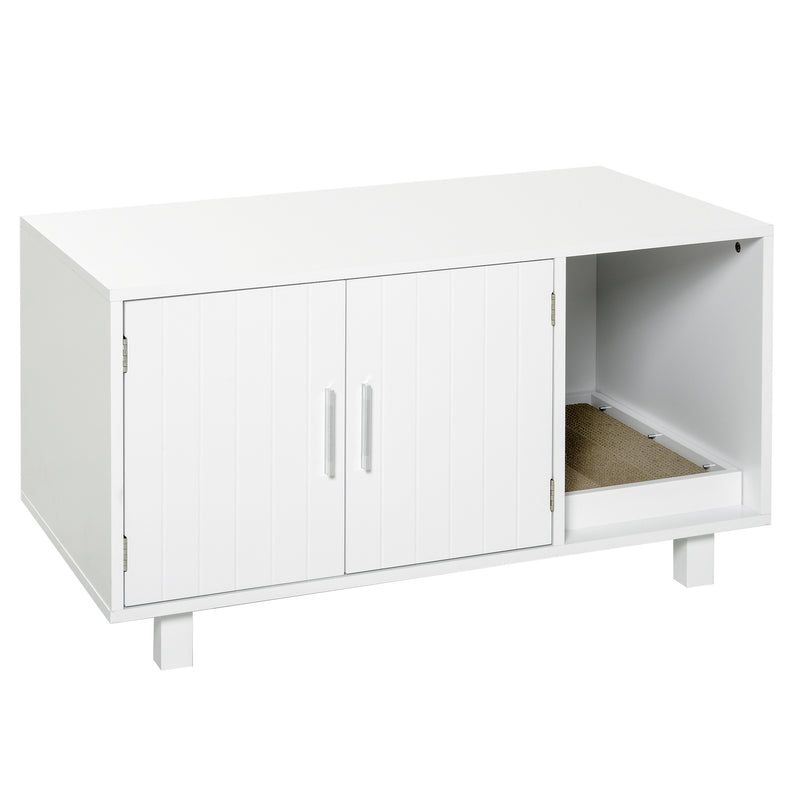 Móvel Caixa de Areia para Gatos com Porta com Arranhador Caixa de Areia para Gatos de Interior 91x52x50,5 cm Branco