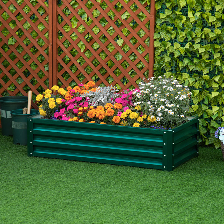 Caixa de Plantio de Aço Galvanizado Horta para Cultivar Plantas Flores Ervas Floreira Exterior Retangular com Fundo Aberto 120x60x30,5 cm Verde