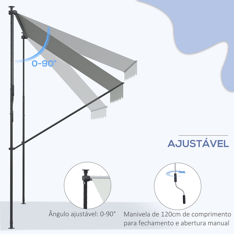 Toldo Manual Retrátil 200x170x200-290cm Toldo Ajustável com Manivela Proteção Solar UV40+ para Varanda Jardim Cinza