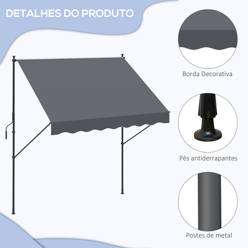 Toldo Manual Retrátil 200x170x200-290cm Toldo Ajustável com Manivela Proteção Solar UV40+ para Varanda Jardim Cinza