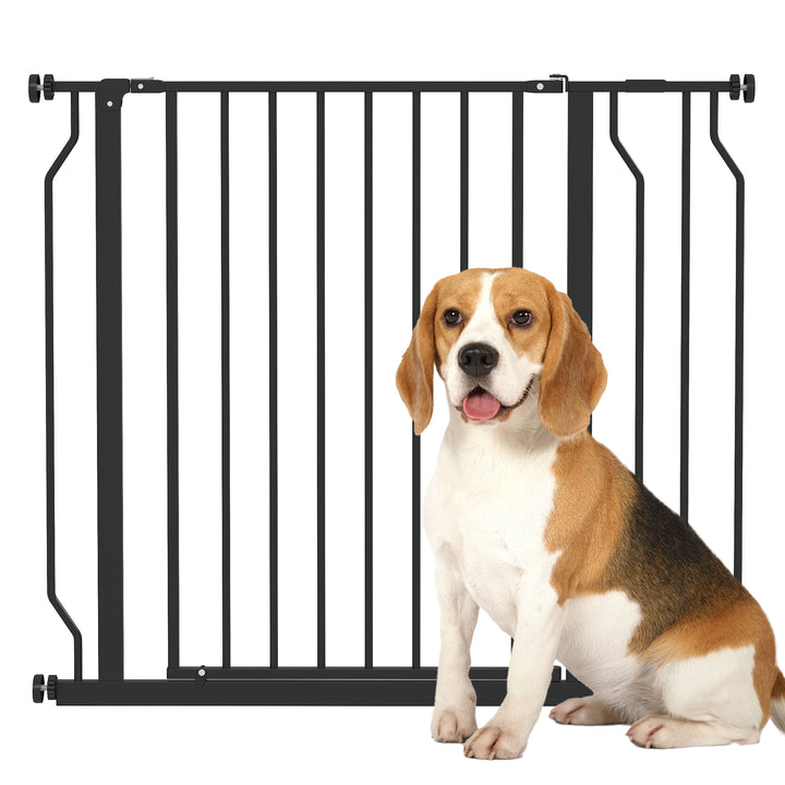 Barreira de Segurança para Cães Extensível para Escadas e Portas 75-95 cm com 1 Extensões e 10 cm Montagem a Pressão Aço Altura 76 cm Preto