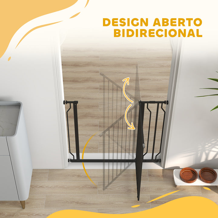 Barreira de Segurança para Cães Extensível para Escadas e Portas 75-95 cm com 1 Extensões e 10 cm Montagem a Pressão Aço Altura 76 cm Preto