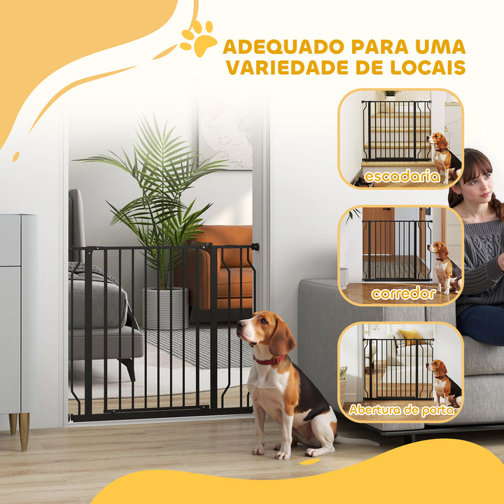 Barreira de Segurança para Cães Extensível para Escadas e Portas 75-95 cm com 1 Extensões e 10 cm Montagem a Pressão Aço Altura 76 cm Preto