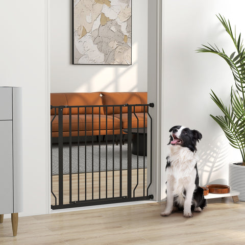 Barreira de Segurança para Cães Extensível para Escadas e Portas 75-95 cm com 1 Extensões e 10 cm Montagem a Pressão Aço Altura 76 cm Preto