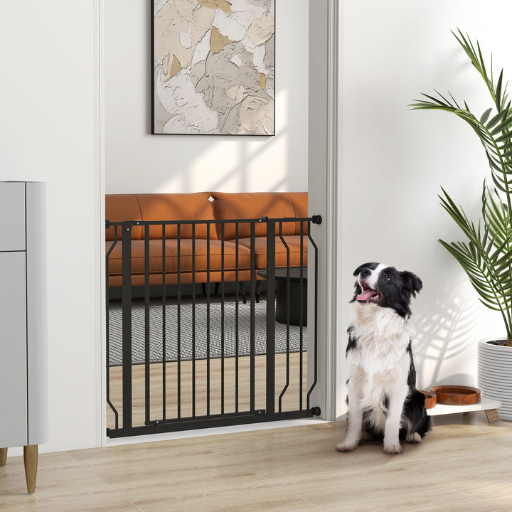 Barreira de Segurança para Cães Extensível para Escadas e Portas 75-95 cm com 1 Extensões e 10 cm Montagem a Pressão Aço Altura 76 cm Preto