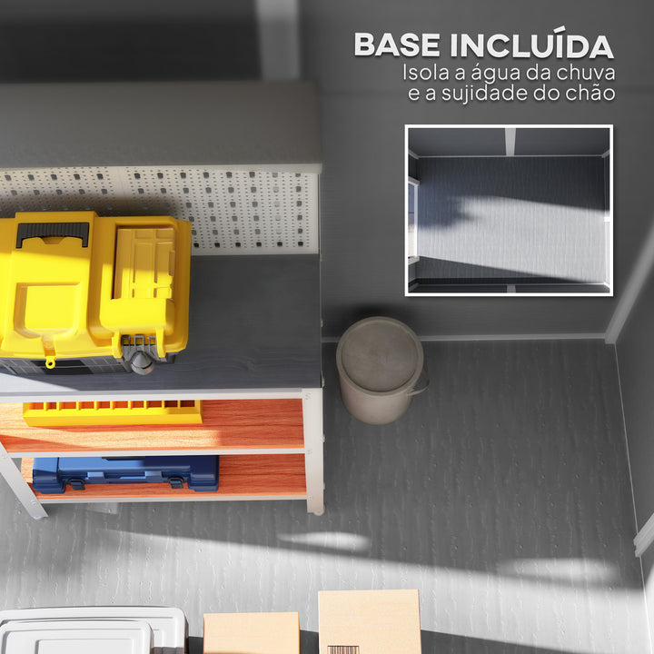 Abrigo de Jardim Exterior 2,1 m² 131x186x198 cm Abrigo de Jardim Exterior com Piso Janela Porta com Fechadura Ventilações para Armazenamento de Ferramentas Cinzento