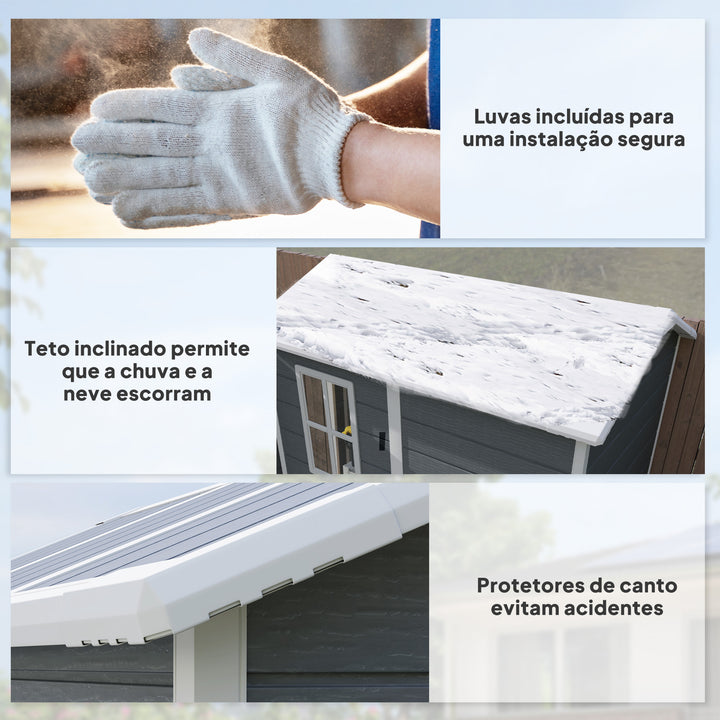 Abrigo de Jardim Exterior 2,1 m² 131x186x198 cm Abrigo de Jardim Exterior com Piso Janela Porta com Fechadura Ventilações para Armazenamento de Ferramentas Cinzento