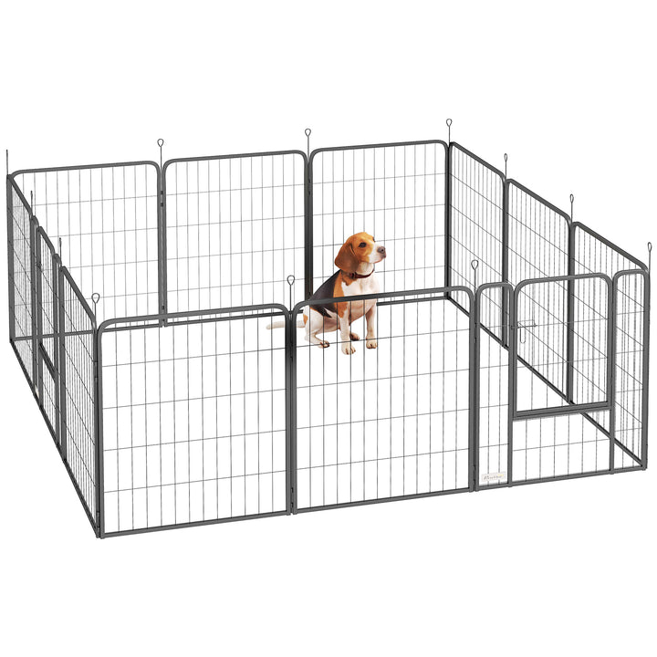 Parque para Cães de 12 Painéis 68x80 cm Parque Dobrável para Cães Médios com Portas Fecho e Estacas para Interior e Exterior Preto