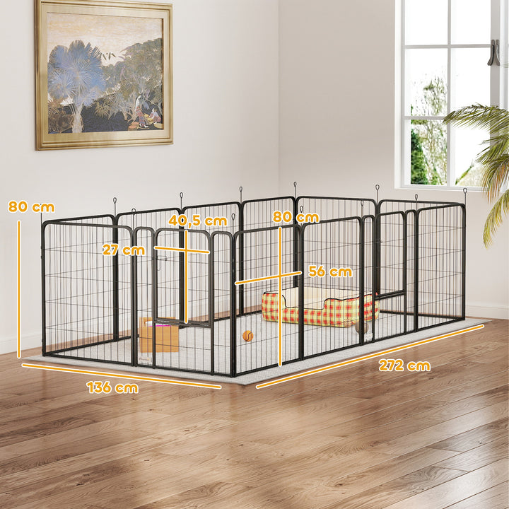 Parque para Cães de 12 Painéis 68x80 cm Parque Dobrável para Cães Médios com Portas Fecho e Estacas para Interior e Exterior Preto