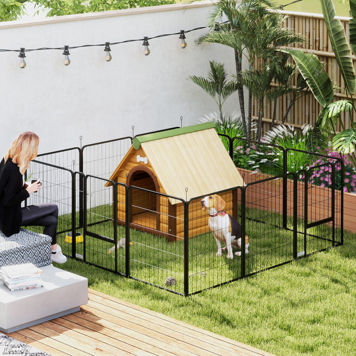 Parque para Cães de 12 Painéis 68x80 cm Parque Dobrável para Cães Médios com Portas Fecho e Estacas para Interior e Exterior Preto