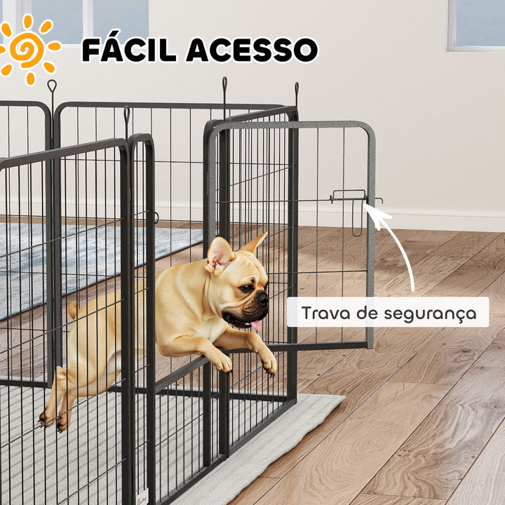 Parque para Cães de 12 Painéis 68x80 cm Parque Dobrável para Cães Médios com Portas Fecho e Estacas para Interior e Exterior Preto