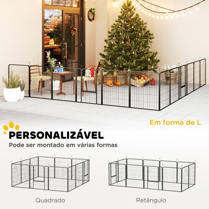 Parque para Cães de 12 Painéis 68x80 cm Parque Dobrável para Cães Médios com Portas Fecho e Estacas para Interior e Exterior Preto