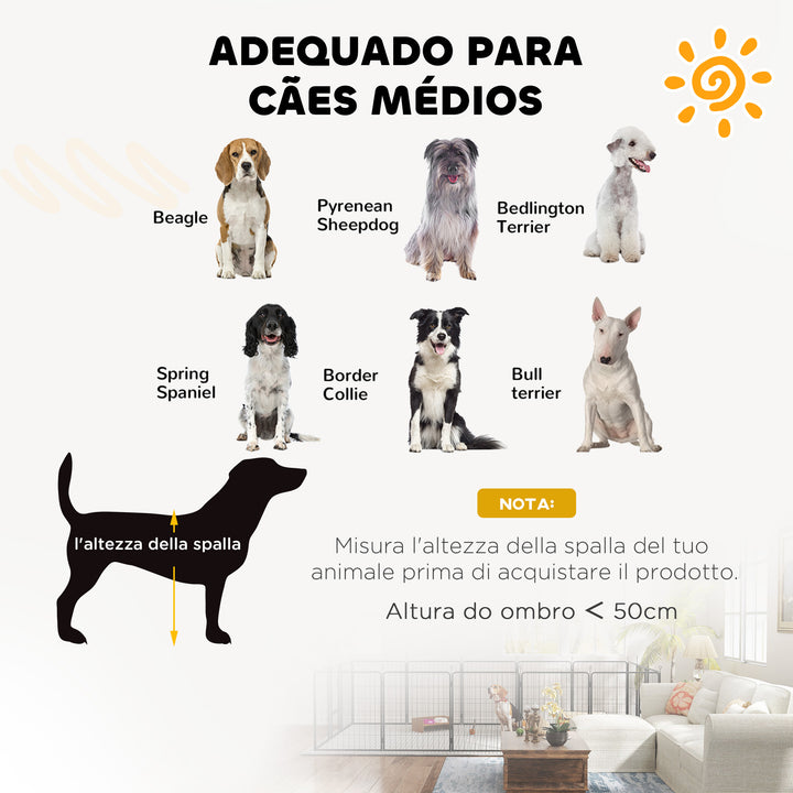 Parque para Cães de 12 Painéis 68x80 cm Parque Dobrável para Cães Médios com Portas Fecho e Estacas para Interior e Exterior Preto