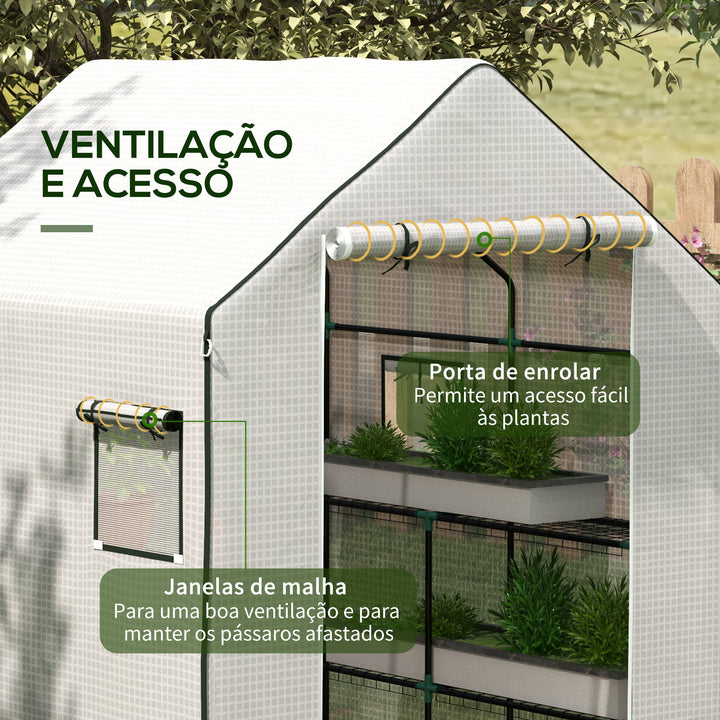 Cobertura para Estufa 140x143x190 cm Cobertura de Substituição para Estufa com Janela Porta com Fecho de Correr Anti-UV Proteção de Plantas para Jardim Branco