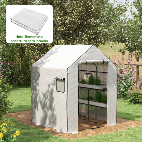 Cobertura para Estufa 140x143x190 cm Cobertura de Substituição para Estufa com Janela Porta com Fecho de Correr Anti-UV Proteção de Plantas para Jardim Branco
